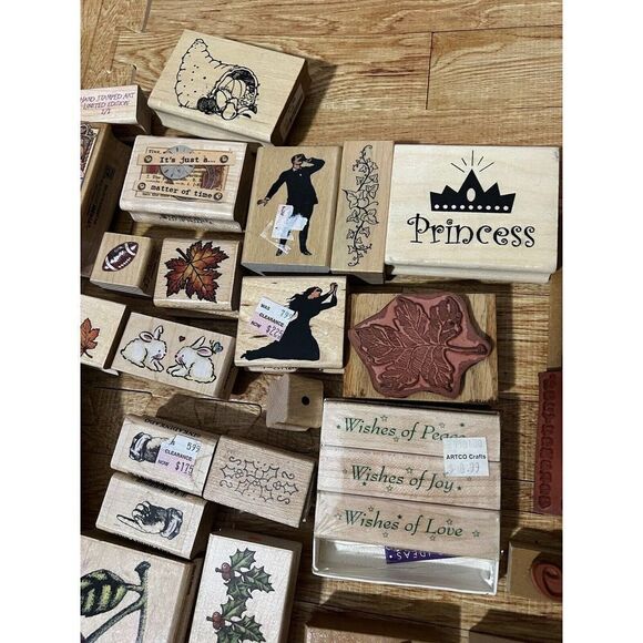 Collection of Random Rubber Stamps 50 pcs Used - Picture 4 of 11